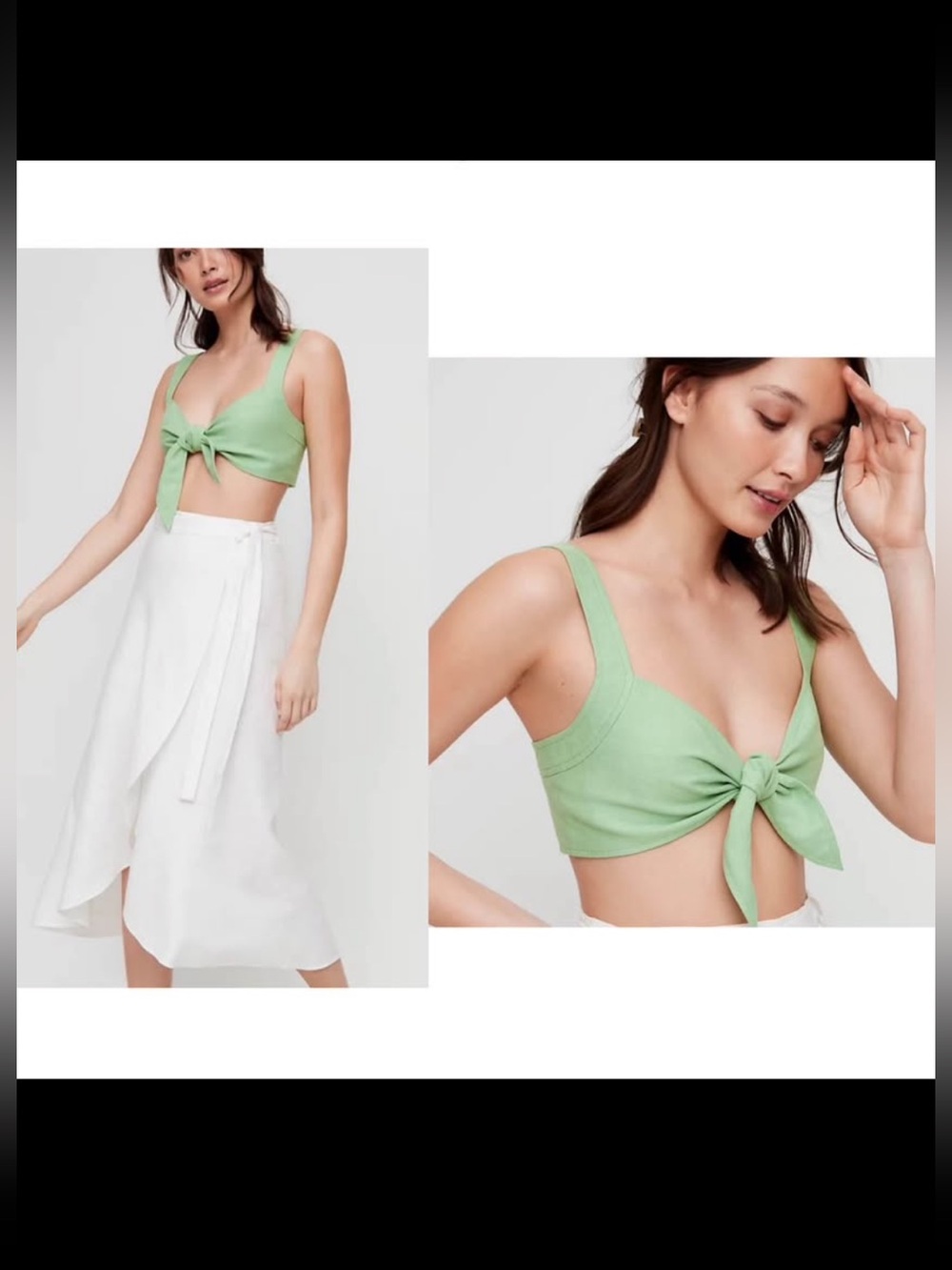 NWT Aritzia Linen Blend Crop Tie Front Top. Neon Ivy. Medium. Smocked Back.